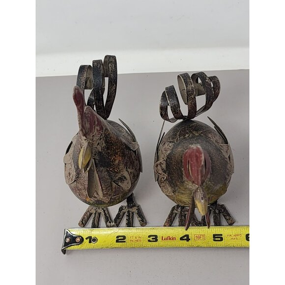 Vintage Rustic Metal Rooster Sculpture Set‎ Of 2 Decorative Farmhouse Décor - Picture 14 of 16